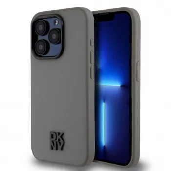 DKNY PU Leather Stack Logo MagSafe Case for iPhone 15 Pro Max - Grey