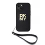 DKNY PU Leather Stack Logo Wrist Strap Case for iPhone 13 - Black