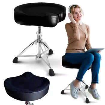 DNA Throne 1 Drum Stool with Double-Braced Tripod Base, Round Seat, 28 cm, Height 45-60 cm, Black