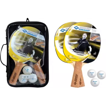 Donic Schildkröt 788490 Table Tennis Bat Set, 2 Wooden Rackets, Black Rubber, Beginner Level 100