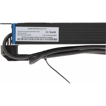 DSIT DS-8PDU-S 19-inch Rack PDU with Switch, 8x Schuko Outlets, 2m Cable, 16A/3680W – Black/Silver