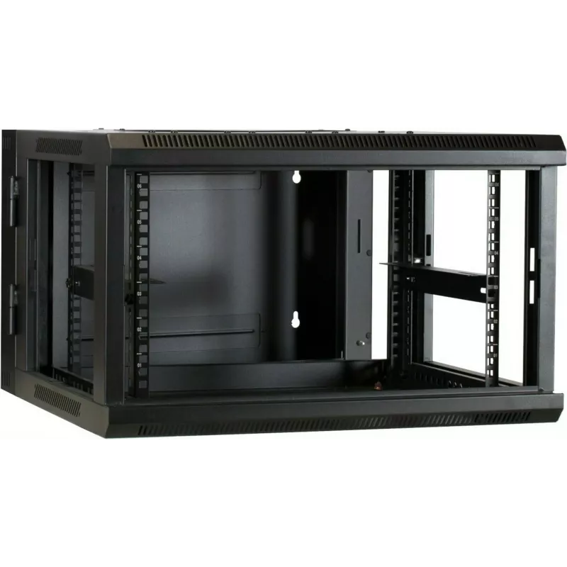 DSIT DS6606-DOUBLE 6U Wall-Mount Server Cabinet with Reversible Glass Door, 600x600x368 mm, Black