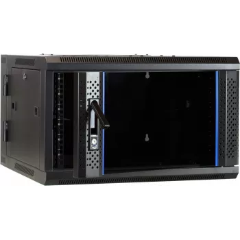 DSIT DS6606-DOUBLE 6U Wall-Mount Server Cabinet with Reversible Glass Door, 600x600x368 mm, Black
