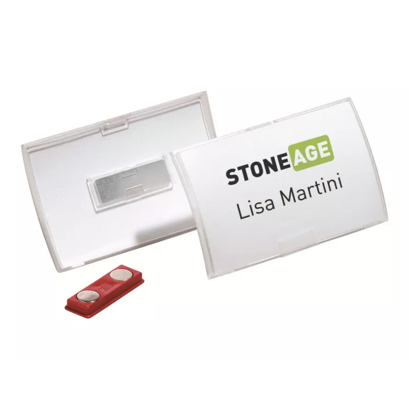 DURABLE CLICK FOLD Magnetic Name Badge Holder 90x54 mm, Transparent, Pack of 10 (821519)