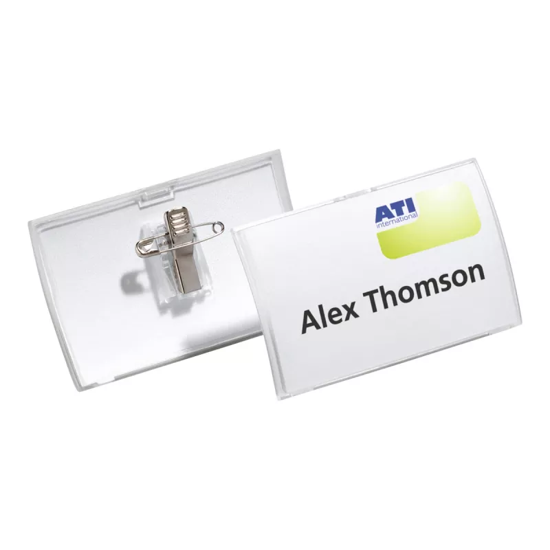 DURABLE CLICK FOLD Name Badge Holder with Combination Clip, 90 x 54 mm, Transparent, Pack of 25 (821419)