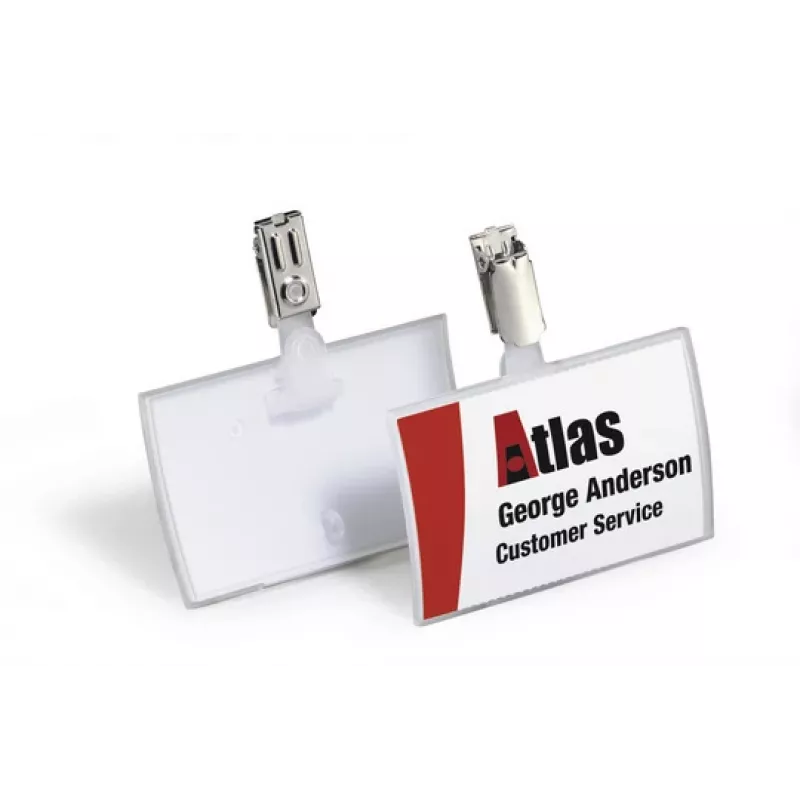 DURABLE CLICK FOLD Name Badge with Clip, 90x54 mm Insert, Transparent, Pack of 25 821619