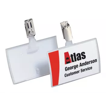 DURABLE CLICK FOLD Name Badge with Clip, 90x54 mm Insert, Transparent, Pack of 25 821619