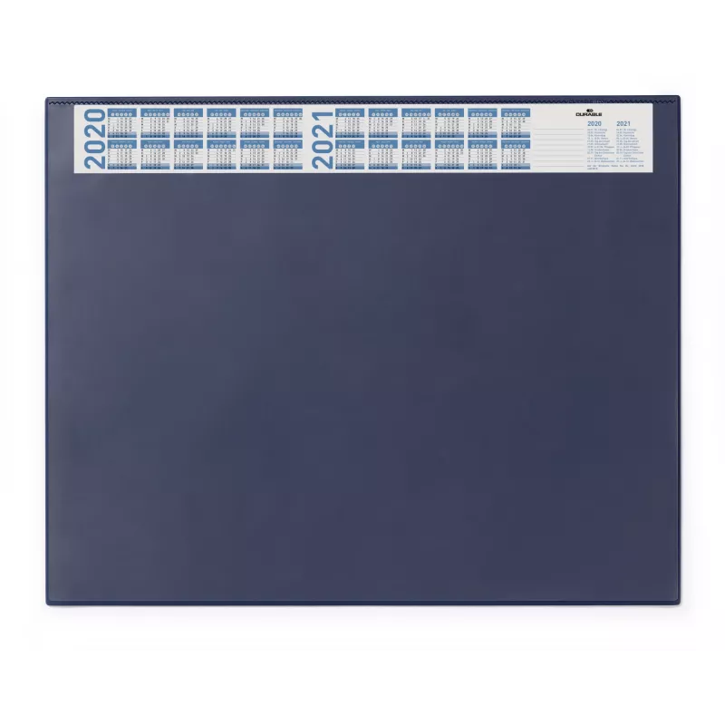DURABLE Desk Pad with Integrated Calendar, Full-View Transparent Cover, 65x52 cm, Dark Blue