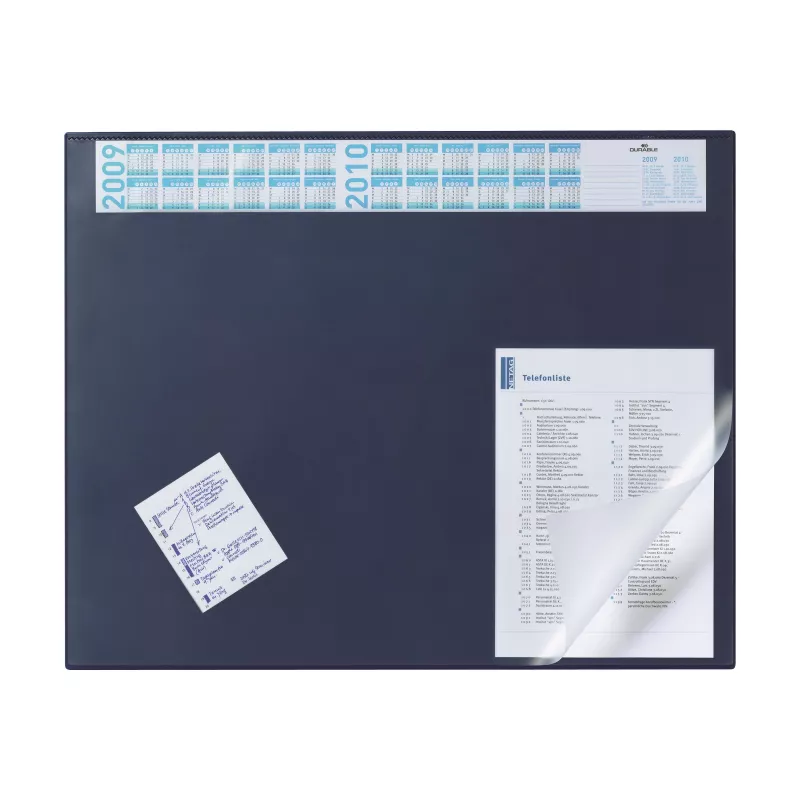 DURABLE Desk Pad with Integrated Calendar, Full-View Transparent Cover, 65x52 cm, Dark Blue