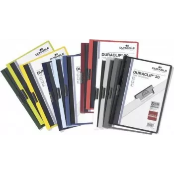 DURABLE DURACLIP 30 A4 PVC Clip File, 30-Sheet Capacity, Black/Green/Transparent, Pack of 3 220032