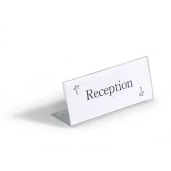 DURABLE L-Shaped Desk Name Plate 61x150 mm Acrylic Transparent, Pack of 10 805419