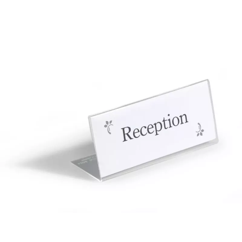 DURABLE L-Shaped Desk Name Plate 61x150 mm Acrylic Transparent, Pack of 10 805419