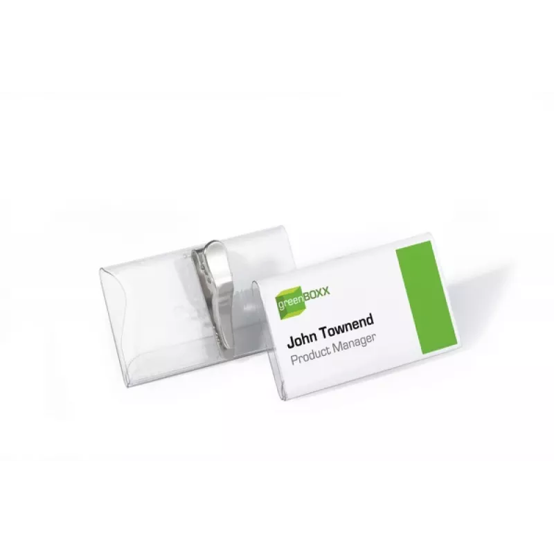 DURABLE Name Badge Holder 75x40 mm with Crocodile Clip, Transparent, 25-Pack 811019