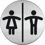 DURABLE PICTO WC Unisex Restroom Sign, Round, Silver, Self-Adhesive, 83 mm, 1 Piece 492023
