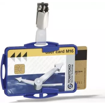 DURABLE Rigid ID Card Holder with Textile Clip for 2 Cards, Transparent, Pack of 25 (821806)