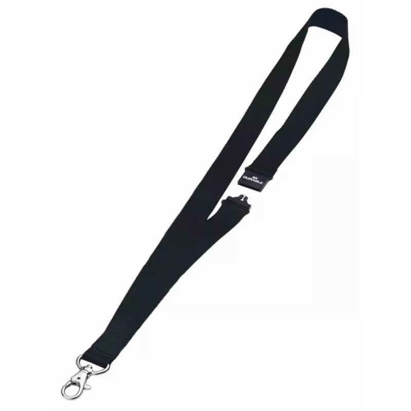 DURABLE Textile Lanyard 20 with Carabiner Hook, Black, 10-Pack (813701)