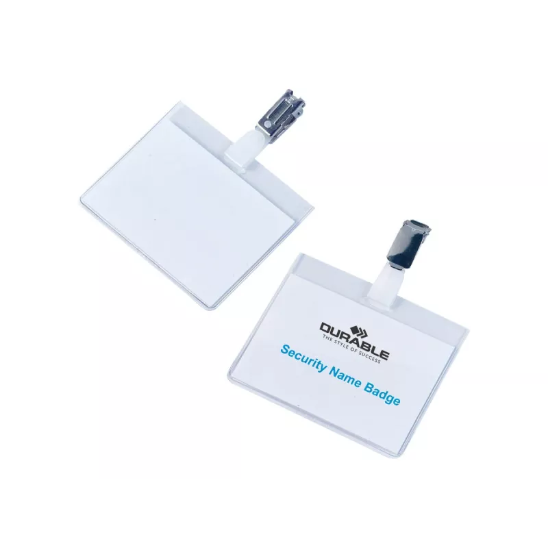 DURABLE VISITOR Name Badge Holder 90 x 60 mm with Swivel Clip, Transparent, 25 Pieces (800319)