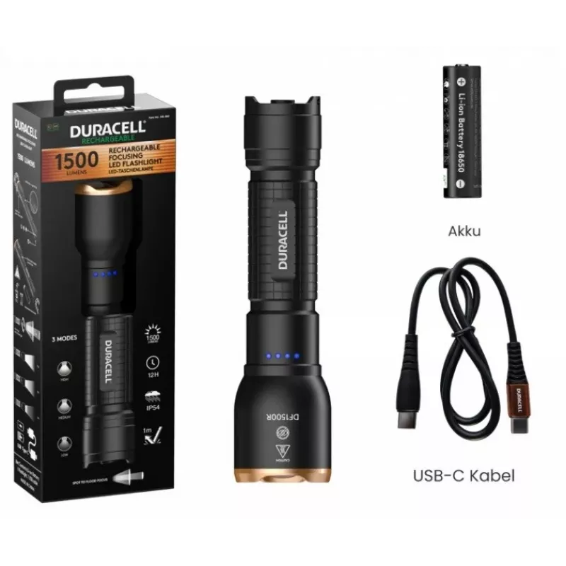 Duracell DF1500R Flashlight Black 1500 Lumens