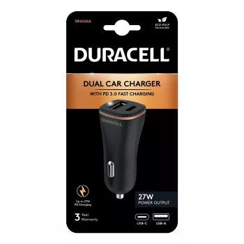 Duracell Power Travel Charger 12V USB-A + USB-C 18W PD Car Charger DR6026A