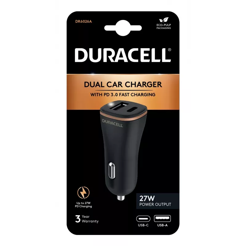 Duracell Power Travel Charger 12V USB-A + USB-C 18W PD Car Charger DR6026A