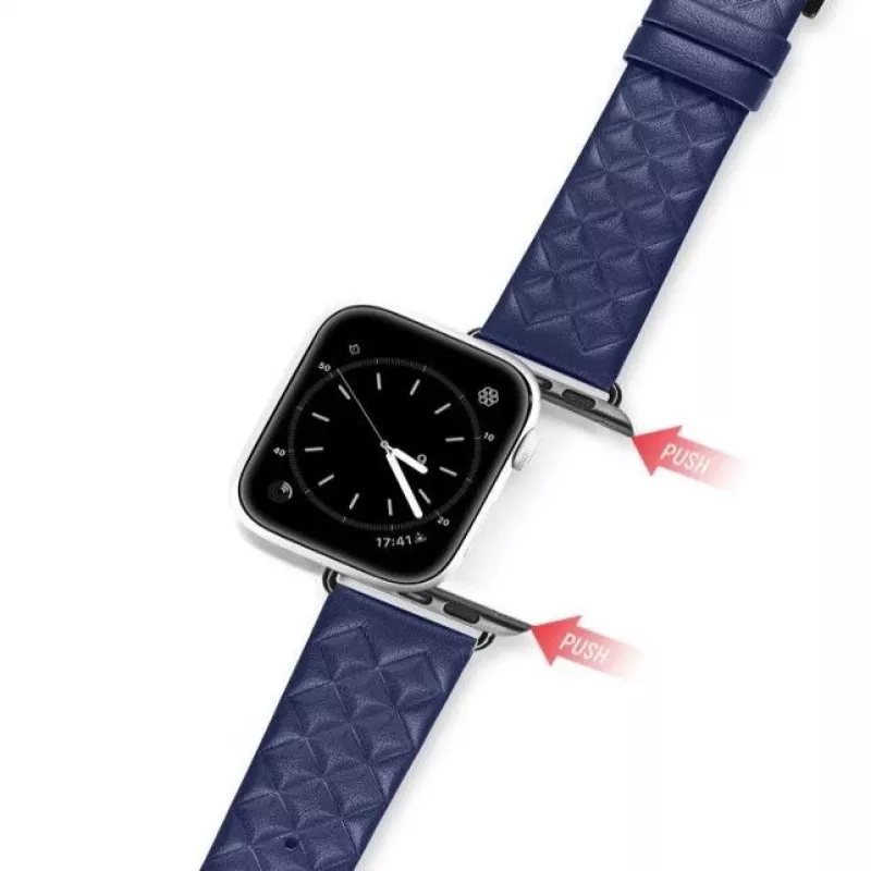 Dux Ducis Trap Leather Watch Band for Apple Watch 7/6/5/4/3/2/SE (45/44/42mm) Genuine Leather Bracelet Blue