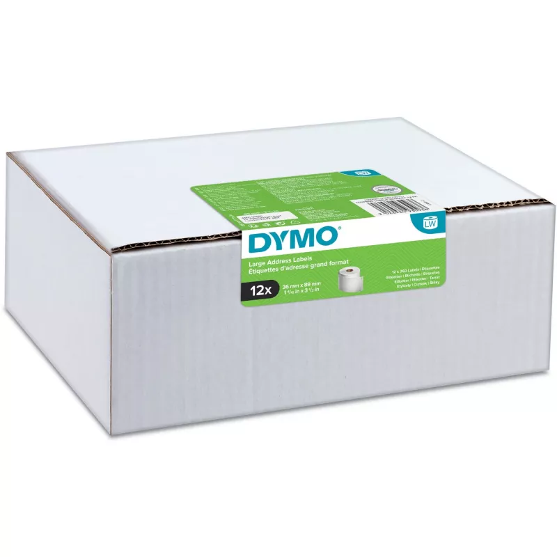 DYMO Authentic LabelWriter Large Address Labels 36mm x 89mm Clear, 2 Rolls of 130 (260 Labels)