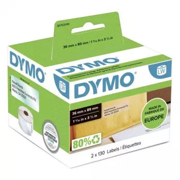 DYMO Authentic LabelWriter Large Address Labels 36mm x 89mm Clear, 2 Rolls of 130 (260 Labels)