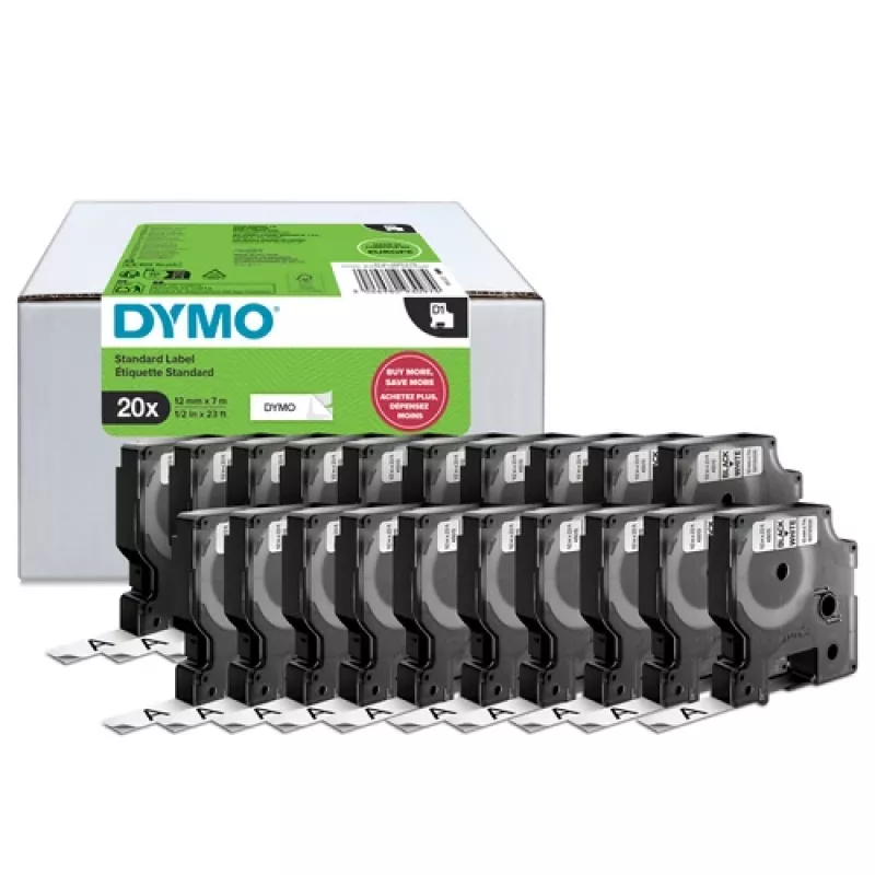 DYMO D1 Label Tape 9mm x 7m Black on White (10-Pack)
