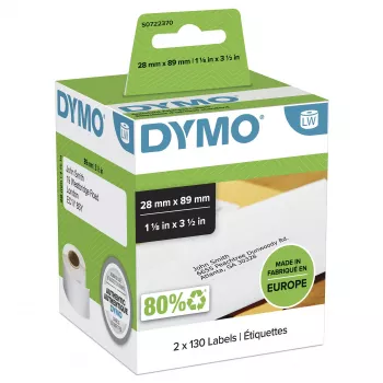 DYMO LabelWriter Address Labels 99010, 28x89 mm, White, 2 Rolls of 130