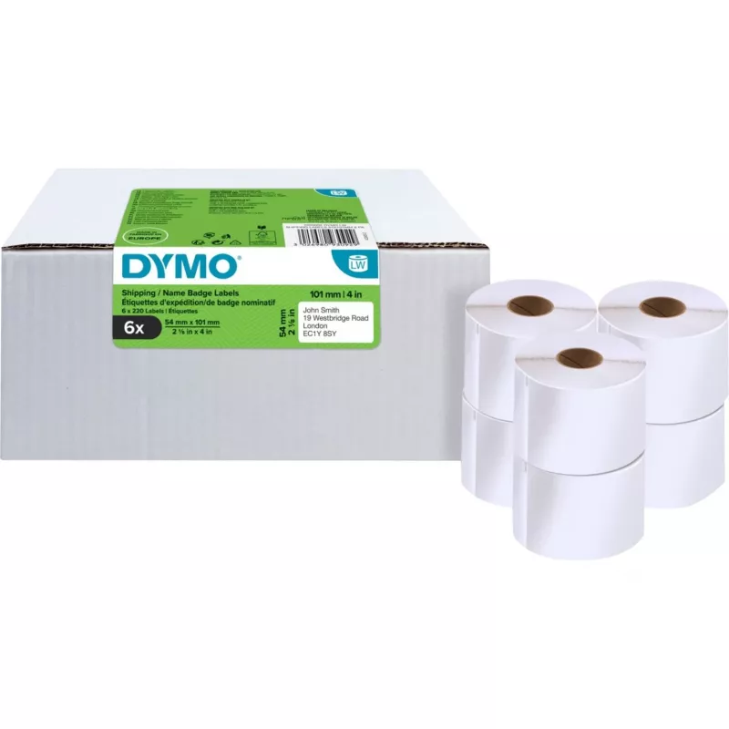 DYMO LabelWriter Shipping and Name Badge Labels, 54 x 101 mm, White, Permanent Adhesive, 220 Labels per Roll