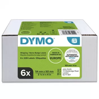 DYMO LabelWriter Shipping and Name Badge Labels, 54 x 101 mm, White, Permanent Adhesive, 220 Labels per Roll