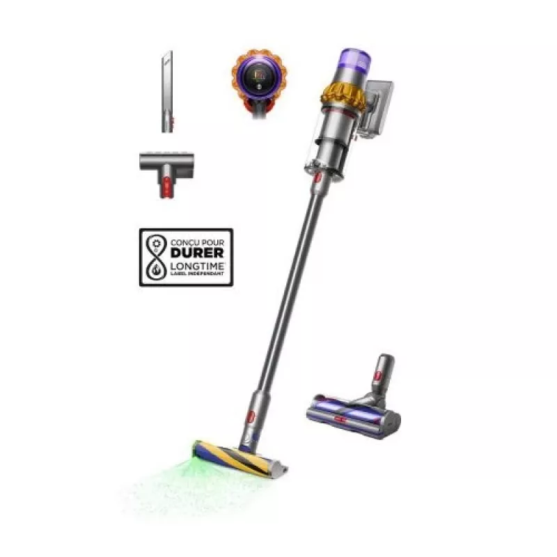 Dyson V15 Detect Absolute Cordless Stick Vacuum Cleaner, Stainless Steel, 240AW, LCD Display, 60min Runtime