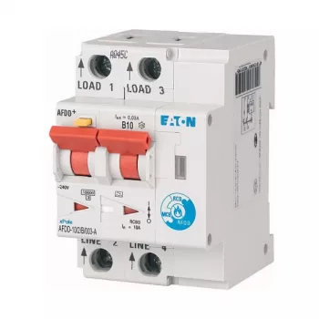 Eaton AFDD-10/2/B/003-A Arc Fault Detection Device with RCBO, 2-Pole, 10A, 30mA, Type A, 230V, 6kA, DIN Rail, 2 Modules