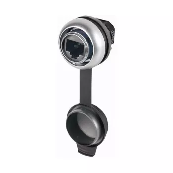 Eaton M22-RJ45-SA RJ45 Front Element Mounting Socket, Black/Silver, Cat5e, IP65, 22.5mm Panel Mount
