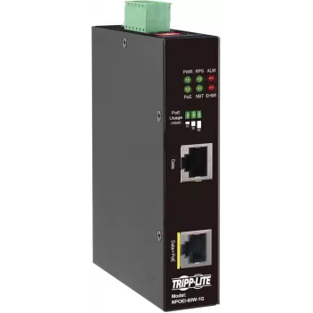 Eaton Tripp Lite Series Industrial Gigabit PoE++ Injector, 60W, 802.3bt, Midspan, -40°C to 75°C, IP30, Dual 24-57VDC, DIN Rail, 1-Port, Black