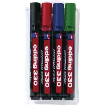 Edding 330/4 S Permanent Marker Set, Black/Blue/Green/Red, 4 Pcs 4-330-4