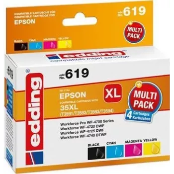 Edding EDD-619 Compatible High Yield Ink Cartridge Set - Black, Cyan, Magenta, Yellow (4-Pack, Epson 603XL Equivalent) 18-619