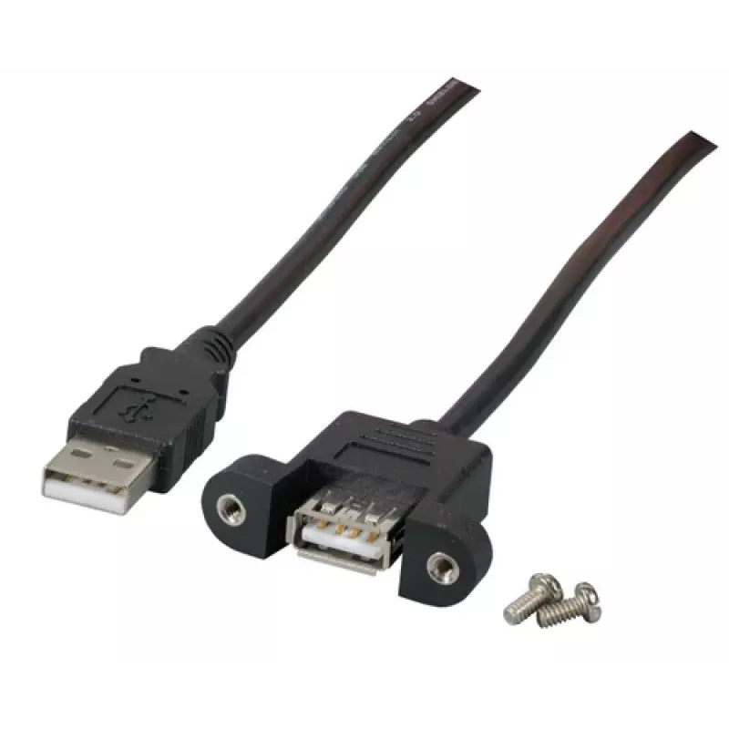 EFB-Elektronik USB 2.0 Extension Cable A-A, Panel Mount Female, 1.0m, Black, Classic