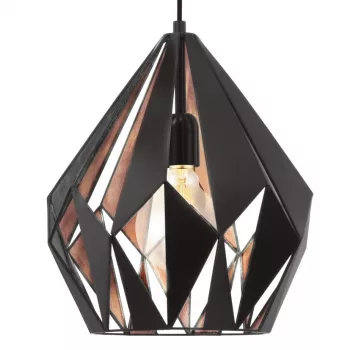Eglo Carlton 1 Pendant Lamp Copper E27 Vintage Industrial Steel 310mm