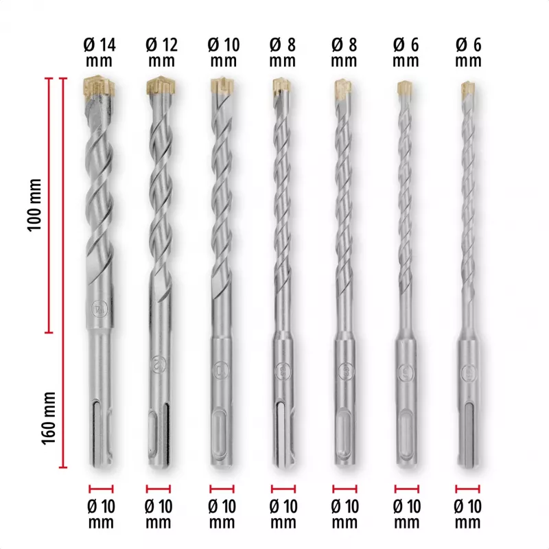 Einhell 265510 SDS-plus Hammer Drill Bit Set, 7 Pieces, Ø 6-14 mm, 160 mm
