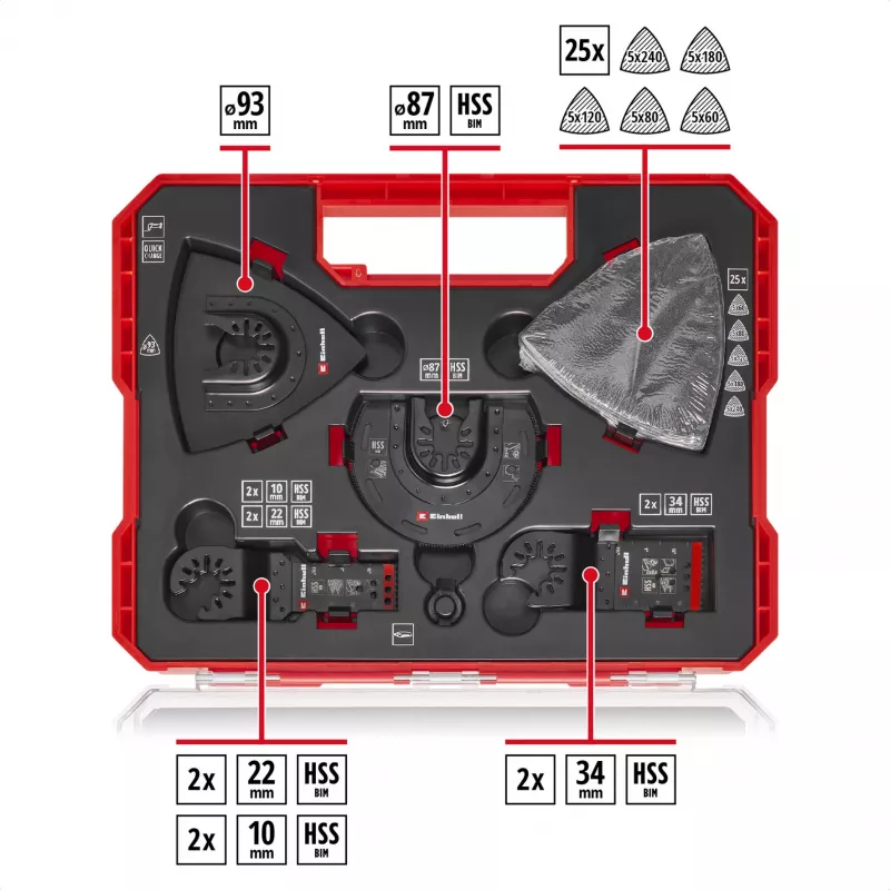 Einhell 708135 XL-PLUS-CASE BiM HSS Multifunction Tool Accessory Set, 10 Pieces