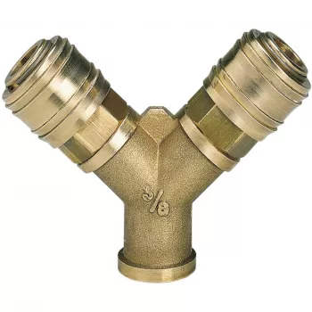 Einhell Compressed Air Distributor with 2 Quick Couplings, R 3/8 inch Female Thread, Nickel-Plated Brass 4139680