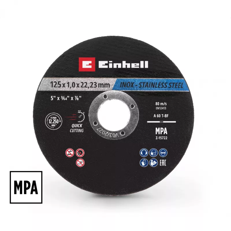 Einhell Cutting Disc Thin Ø 125 x 1.0 mm 10 Pieces for Angle Grinders (711442)