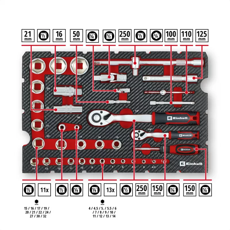 Einhell E-Case 201-Piece Mechanics Tool Set (Chrome Vanadium Steel, Stackable) (370513)