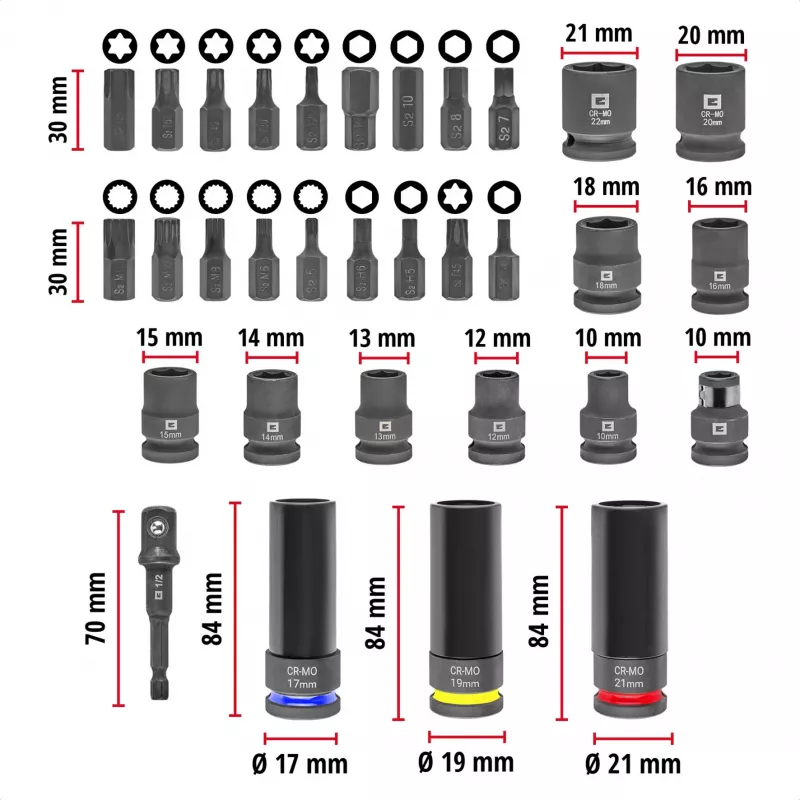 Einhell Impact Bit and Socket Set 1/2 inch 32-Piece in XL Case