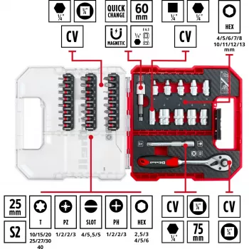 EINHELL-KWB Socket and Bit Set 1/4 inch 37-Piece in L-CASE