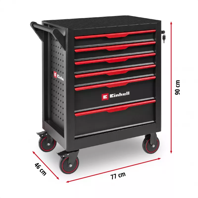 EINHELL-KWB Workshop Trolley Empty, 6 Drawers (Black/Red, 4 Flat, 2 High Drawers)