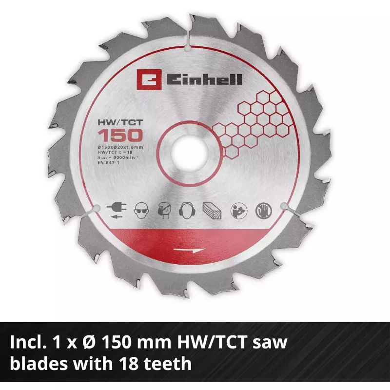 Einhell Power X-Change Cordless Hand Circular Saw TE-CS 18/150-2 Li-Solo, 18V (Red/Black, Without Battery and Charger)