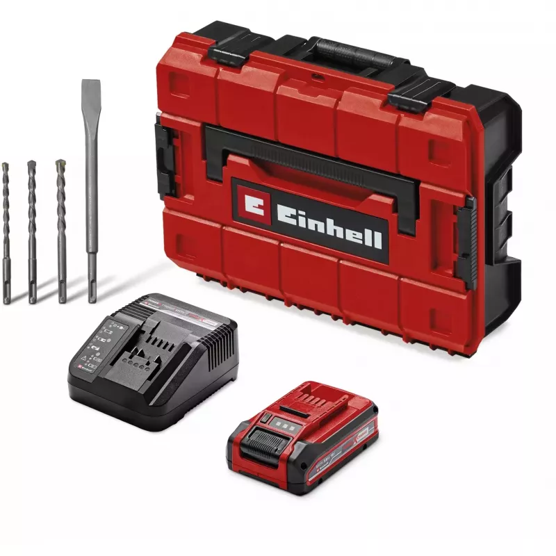 EINHELL Professional Cordless Rotary Hammer TP-HD 18/28 Li BL+4, 18V (Red/Black, Li-Ion Battery 3.0 Ah, 4-Piece Accessory Set, E-Case S)