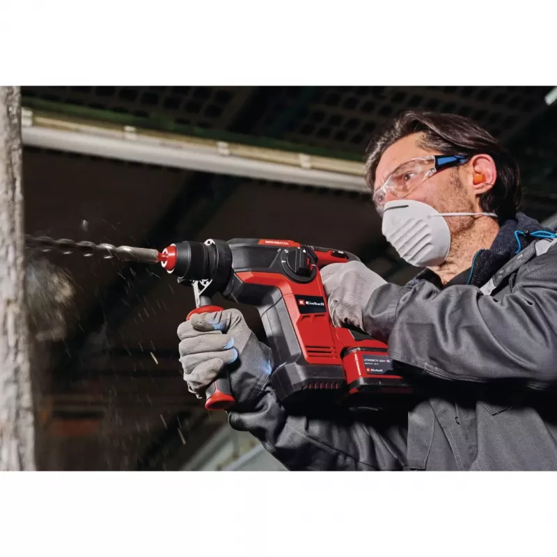 EINHELL Professional Cordless Rotary Hammer TP-HD 18/28 Li BL+4, 18V (Red/Black, Li-Ion Battery 3.0 Ah, 4-Piece Accessory Set, E-Case S)